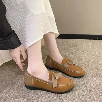 Ретро литература и искусство Lucky Shoes женские 2024 осень и зима новые туфли на плоской подошве One Step дизайн Feeling Single Shoe Trafza 36 темно-коричневого