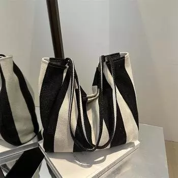 Ретро литературная портативная сумка-тоут осенняя простая широкая полосатая повседневная большая вместительная сумка через плечо красный