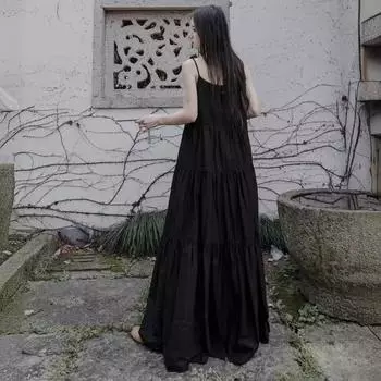 Ретро Литературное Темное Платье-тройка на тонких бретелях в стиле Ямамото для женщин: Доступно в 3 цветах Small