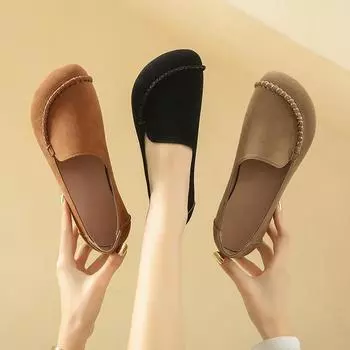 Ретро литературные и художественные туфли большого размера для бабушки 2024 года, весна и осень, новые повседневные туфли для мам, удобные женские туфли с мягкой подошвой 35 чёрный