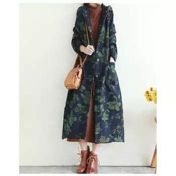 Ретро литературный бархатный хлопковый утеплитель куртка зимний с капюшоном длинный хлопковый утеплитель тренчкот свободный Mori женский M