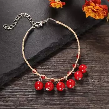 Ретро литературный и художественный плетеный браслет из рафии с натуральной галькой и колокольчиком, ручная веревка, сценические украшения