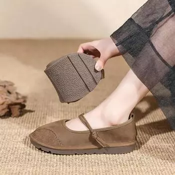 Retro loafers 2024 autumn new thick-soled small fragrant style solid color one-pedal square buckle lazy large size small leather shoes 35 хаки