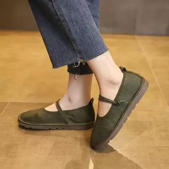 Retro loafers 2024 autumn new thick-soled small fragrant style solid color lace-up one-pedal lazy large-size small leather shoes 35 хаки