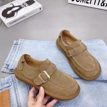 Ретро-лоферы с мягкой подошвой, женские повседневные универсальные туфли Lazy Doudou с одной педалью 35 коричневый