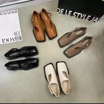 Ретро-лоферы Женская обувь Повседневная обувь Niche Design Square Head Flat Sole Single Shoes Французские британские маленькие кожаные туфли 35