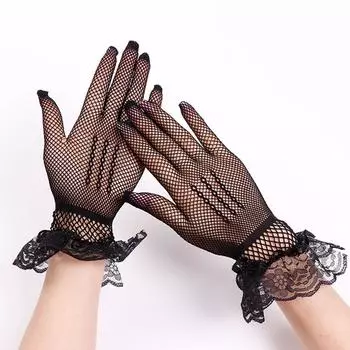 Retro Lolita Elasticity Women Sun Protection Bridal Flower Lace Mittens Wedding gloves Hand Sleeve B