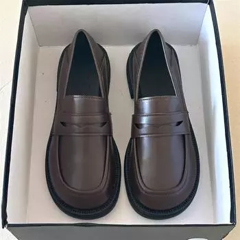 Retro Lolita Shoes Japanese Girl Round Toe Mary Janes Shoes College Style Small Leather Shoes Women brown JK Uniform shoes 2024 4.5 коричневый