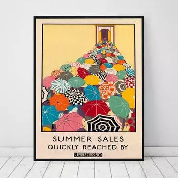 Ретро Лондонское Метро Рекламный Плакат Переполненный Зонтик Холст Картина 21cm30cm NoFrame