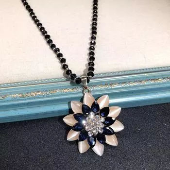 Retro long crystal sweater chain women s versatile temperament flower pendant necklace fashion ethnic style hanging accessories