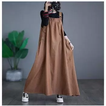 Retro Loose Slimming Denim Overalls Long Dress Wide Hemline Maxi Dress Spring Summer Autumn Seasonal Sleeveless Square Collar M