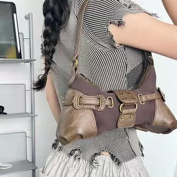 Ретро-лоскутная сумка-багет на одно плечо для мотоцикла с высоким воротом и высокой посадкой