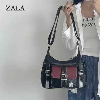 Ретро лоскутная сумка на плечо для женщин, мягкая кожаная сумка через плечо, крутая сумка-мессенджер для девочек, сумка для покупок, сумка 32x11x26cm чёрный