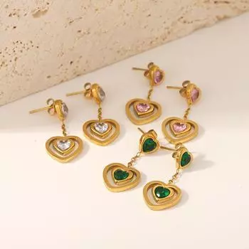Retro love pendant earrings 18K gold stainless steel hollow peach heart light luxury earrings high-end earrings women