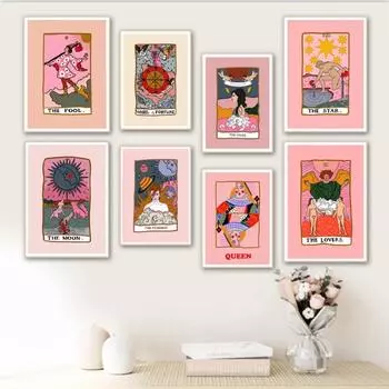 Retro Lover Tarot Card Wall Art Canvas Painting Vintage Posters And Prints 70s Wall Pictures For Living Room Home Decoration 21cm30cm NoFrame