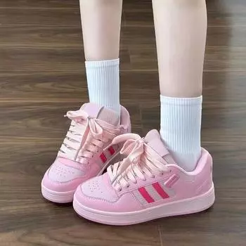 Retro Low Top Casual Board Shoes 2024 Autumn Luxury Design Sense Versatile Flat Bottom Wear-resistant Women s Vulcanized Shoes 35 розовый
