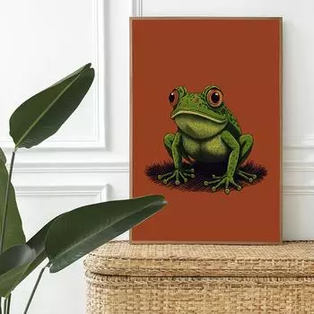 Ретро лягушка настенный художественный постер ретро эстетическое украшение стены красный и зеленый художественный холст живопись спальня исследование 21cm30cm NoFrame
