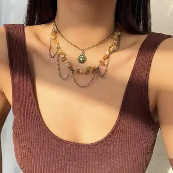 Ретро Луна Солнце Звезда Кулон Ожерелье Женские Многослойные Ювелирные Изделия Аксессуары