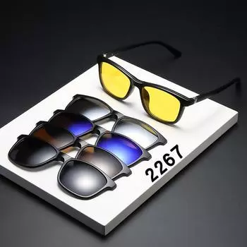 Retro Magnetic Sunglasses Set Men S And Women S Spring Leg Glasses Frame Interchangeable Clip Polarized Sunglasses 2267 PC material rack