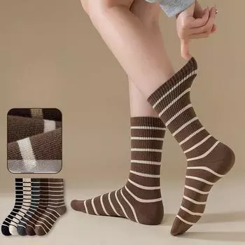 Ретро Майярд цветные полосатые хлопковые носки для женщин в стиле колледжа для девочек-студенток One size чёрный