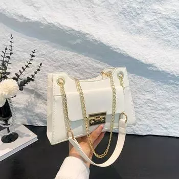 Ретро маленькая квадратная сумка женская летняя 2024 новая модная сумка с замком-цепочкой простая уличная сумка через плечо белый