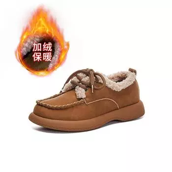 Ретро маленькие кожаные туфли женские 2025 зимние новые повседневные туфли на платформе хлопковые туфли универсальные маленькие белые туфли женские бархатные женские туфли 35