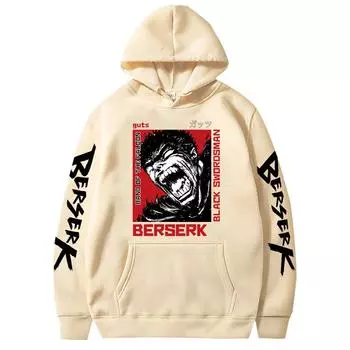 Ретро Манга Берсерк Горячая Аниме Толстовка С Длинным Рукавом Пуловеры Винтажные Топы Повседневная Мода Толстовки Harajuku Унисекс Одежда Для Мужчин XS хаки