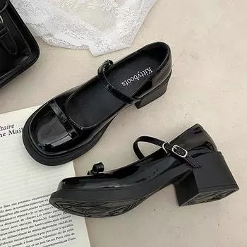 Retro Mary Jane shoes women s summer new bow brown round head high heel small leather shoes 35