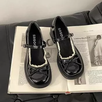 Retro Mary Jane small leather shoes women s spring and summer new models wear versatile bow single shoes with skirts 35