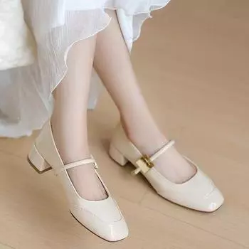 Retro Mary temperament small fragrant wind small leather shoes women shallow mouth 2024 new evening wind French fashion lightweight single shoes women 35 чёрный