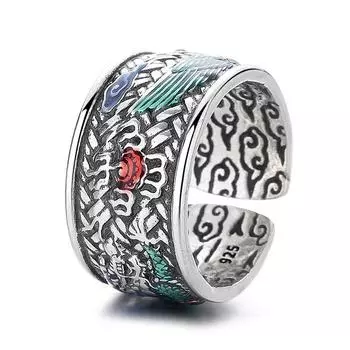 Ретро Мастерство Jingtai Синяя Эмаль Небесное Плетение Кольцо Мужское И Женское То же Полое Открытое Кольцо Cingering