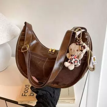 Ретро матовая большая вместительная сумка-тоут ретро сумка через плечо дизайн подмышечная сумка-ведро no pendant коричневый