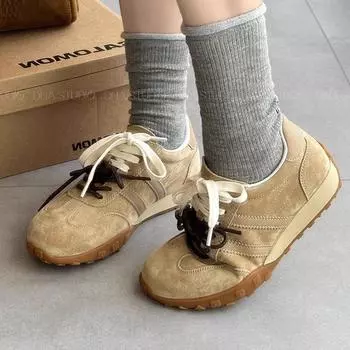 Ретро матовая кожа плоская подошва немецкие кроссовки женские туфли 2024 новые начало осени пара шнурков модные повседневные туфли мягкие туфли на подошве 35 бордовый