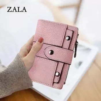 Ретро матовые кошельки из искусственной кожи для женщин, складные модные студенческие короткие кошельки с застежкой и заклепками 14.1*2.5*10cm серый