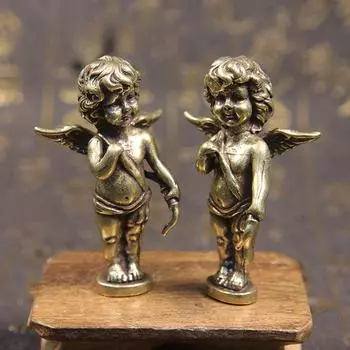 Ретро Медная статуя Купидона, Бог любви, маленькие украшения, латунные фигурки ангелов, настольные украшения, домашний декор, аксессуары для комнаты латунный