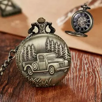 Ретро-медный цвет автомобиля с откидной крышкой мужские и женские автоматические механические римские карманные часы