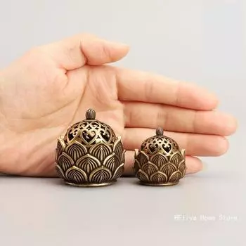 Ретро Медный Маленький Лотос Карманный Ажурный Ароматизатор Палочка Курильница Латунный Подсвечник Для Благовоний С Крышкой Украшение Для Дома Сандаловое Дерево Благовоние