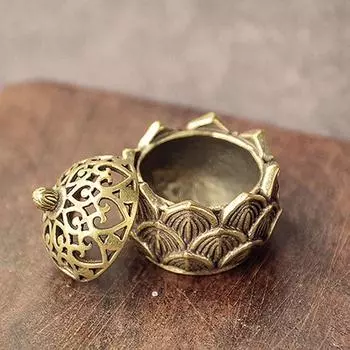 Ретро Медный Маленький Лотос Карманный Ажурный Ароматизатор Палочка Курильница Латунный Подсвечник Для Благовоний С Крышкой Украшение Для Дома Сандаловое Дерево Благовоние