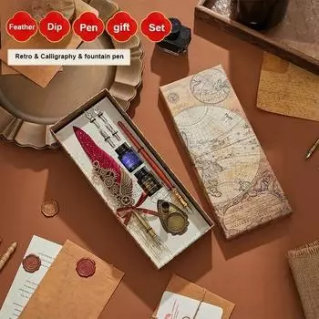 Ретро Механическая ручка в стиле панк с перьевыми ручками и чернилами для макания + 5 перьев Набор деловых подарков Подпись Ручка для отправки друзьям Подарки на праздники белый