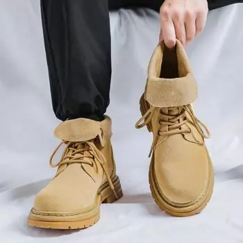 Ретро мужские ботинки 2024 года, модные удобные весенние кожаные ботинки, модные мужские ботинки из натуральной кожи в британском стиле со шнуровкой и средним верхом 38 жёлтый