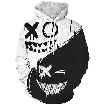 Retro Men s Hooded Sweatshirt Cartoon Devil Print Long Sleeve Hoodie Fashion Top S