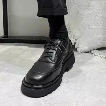 Ретро мужские туфли лоферы маленькие кожаные туфли британский тренд повседневная обувь деловые туфли шафер свадебные туфли 25815-T 38 чёрный