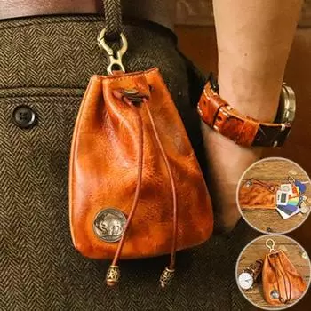 Ретро-мешок для монет из гладкой искусственной кожи, водонепроницаемый, с металлическим зажимом, брелок для ключей, портативный, для карт, ключей, наушников, держатель для монет Mini чёрный