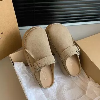 Ретро-мешок с толстым дном, увеличивающий объем, 2024, новая круглая голова, мягкая подошва, односложная пряжка с повседневными полутапочками 35 хаки