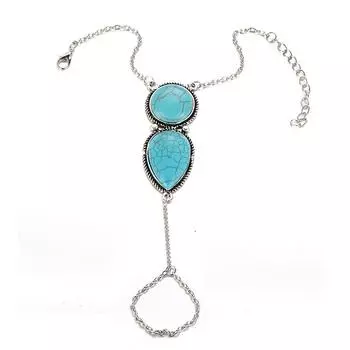 Ретро металлические браслеты на палец с этнической бирюзой, аксессуары