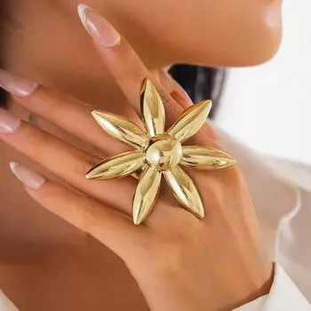 Ретро Металлические Кольца Подсолнух Темперамент Преувеличенный Регулируемый Глянцевый Палец Кольцо Золотого Цвета Геометрический Открывающийся Ювелирные Изделия Подарки