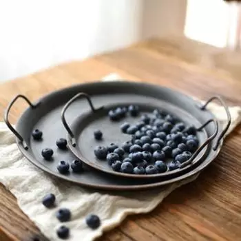 Ретро металлический поднос для еды, тарелка с ручкой, круглый кованый винтажный поднос для хранения, домашний ресторан, украшение для десерта 20CM