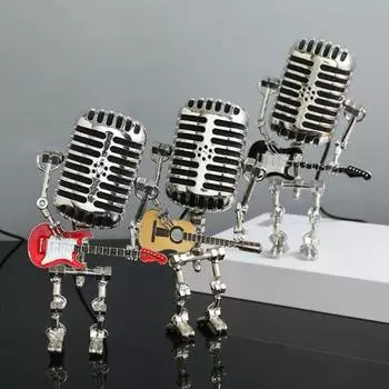 Ретро Микрофон Робот Ночной Светильник Подвижные Соединения Винтаж Держащая Гитара Металл Рок MIC белый