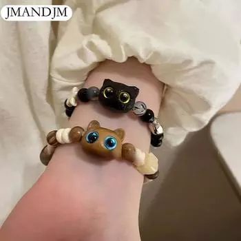 Ретро милый кот браслет из бисера холодный ветер ниша дизайн браслет модные универсальные украшения для подруг женские чёрный
