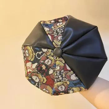 Ретро милый медведь жаккардовый сращивание утиный язык восьмиугольная шляпа дети осень и зима уличная универсальная шляпа художника прилив M56-58cm чёрный